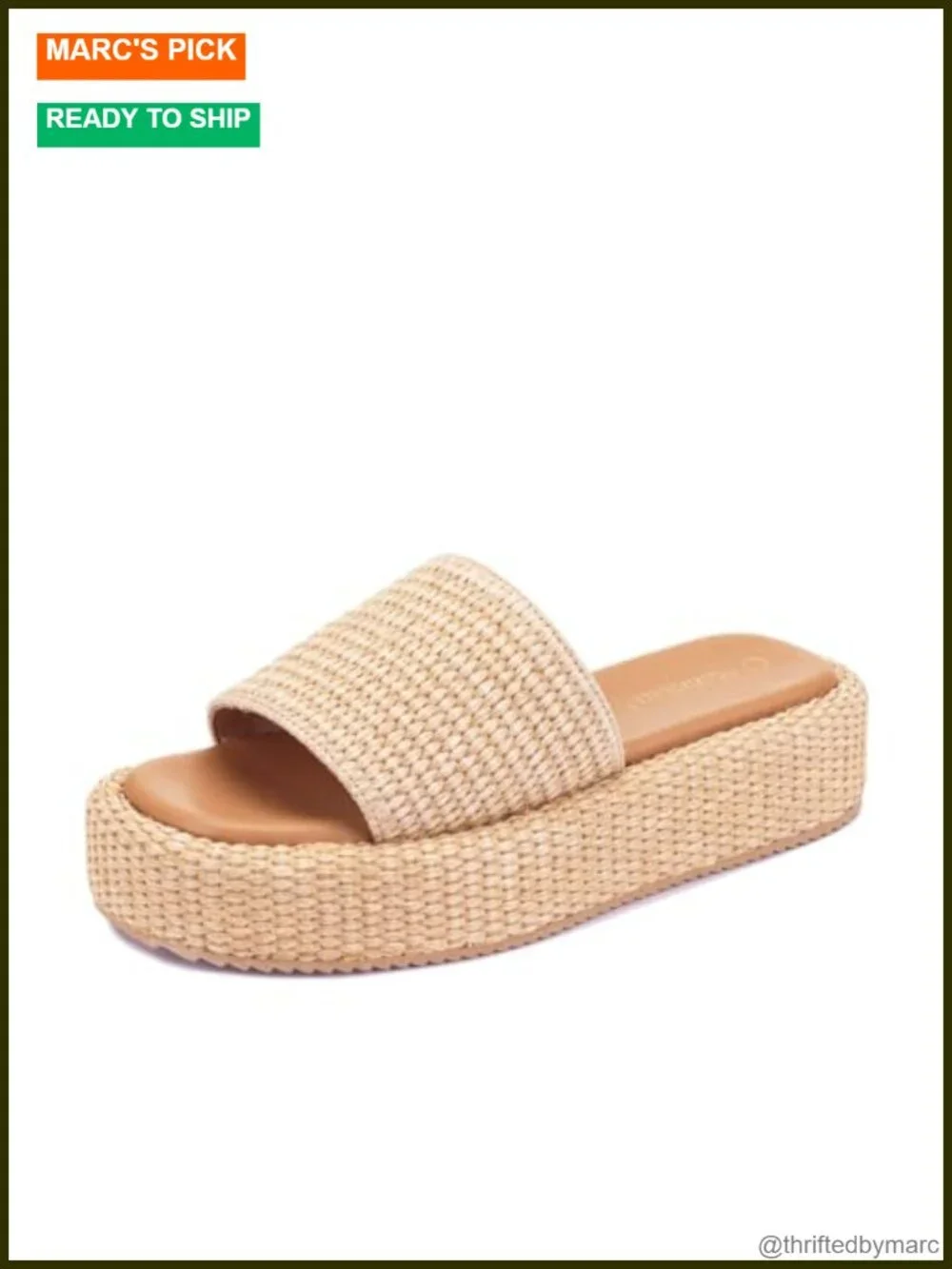 Women's Raffia Platform Espadrille Slides, Woven Straw Flatform Sandals, Slip